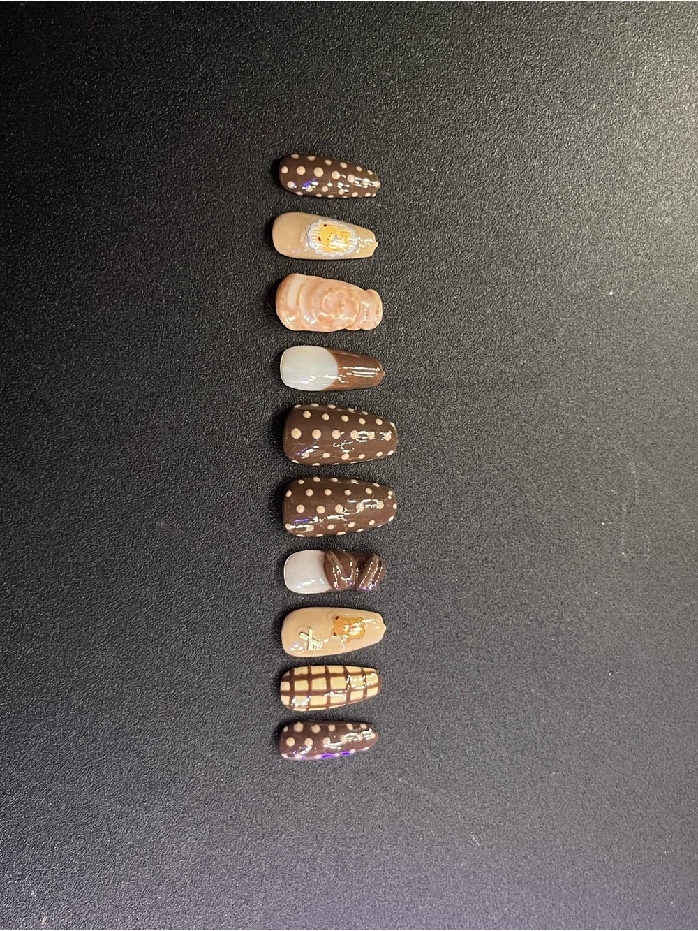 Brown and Cream Mixed-Design Press-On Nail Set